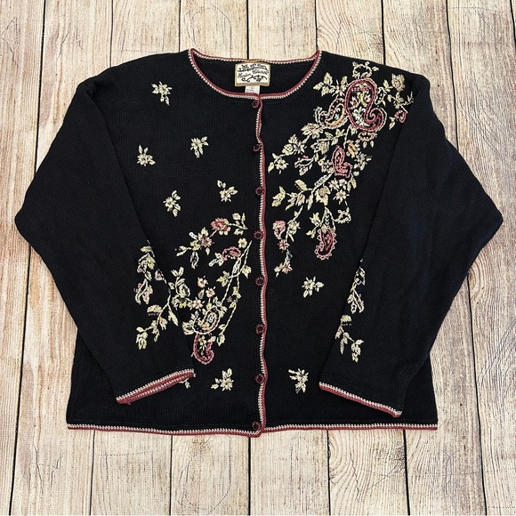 Heirloom Collectibles Sweaters - Vintage Heirloom Collectibles Embroidered Cardigan Large 90s Chunky Whimsigoth